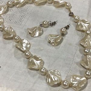 Vintage lucite and faux pearl necklace and earrings set